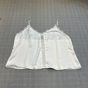 Satin Cami Top Womens XL White Lace Coquette Romantic Whimsy‎ Layering Lingerie